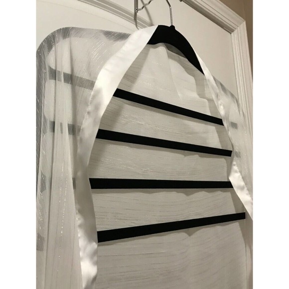 Calvin Klein Sheer & Satiny Scarf, Off-white metallic pinstripe, Rectangular - Picture 9 of 9